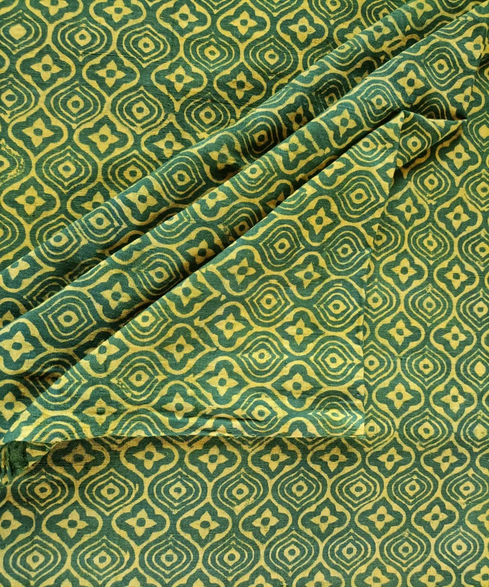 2.5 m Green yellow handwoven handspun cotton dabu print kurta material