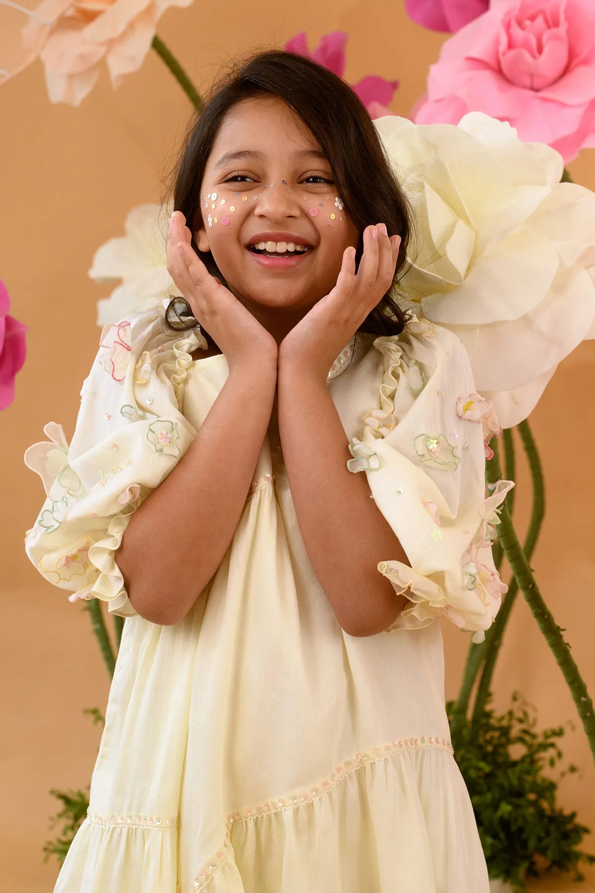 A day at the Flower- Embroidered Cotton Satin Dress