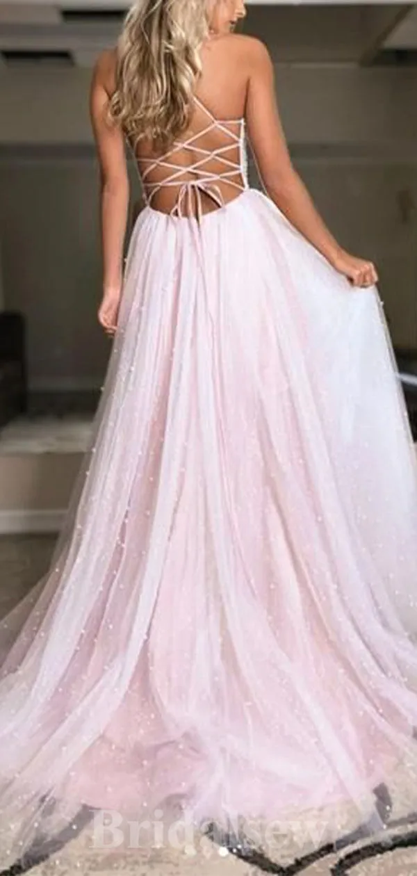 A-line  Spaghetti Straps Pink Sparkly Giltter Sequin New Long Women Evening Prom Dresses PD837