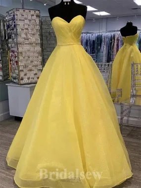 A-line Unique Yellow Sequin Sparkly Strapless New Elegant Modest Long Party Evening Prom Dresses PD1307