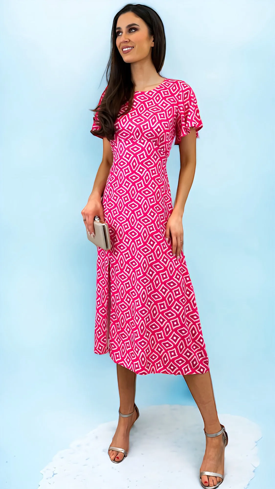 A1493 Helga Pink Print Dress