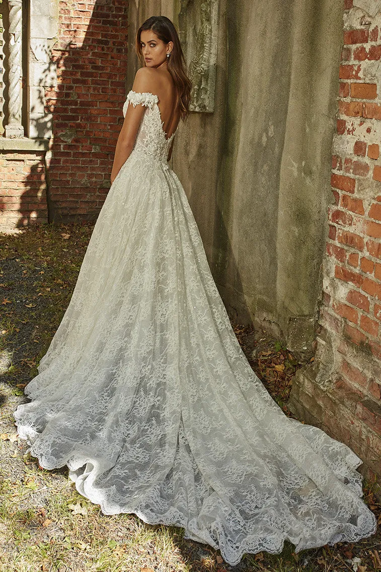 Adorable Sweetheart Off-the-shoulder A-line Wedding Gown With Lace Appliques And Open Back-715731