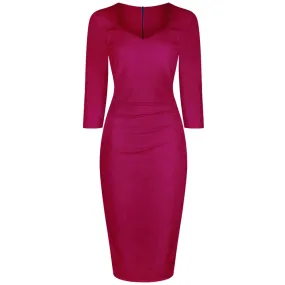 Amaranth Purple 1940's Vintage 3/4 Sleeve Bodycon Pencil Dress