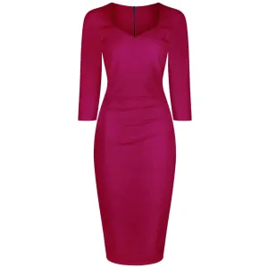 Amaranth Purple 1940's Vintage 3/4 Sleeve Bodycon Pencil Dress