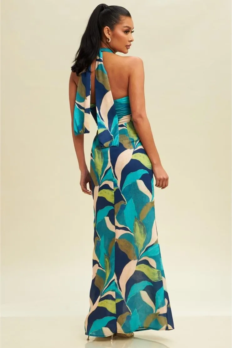 Aura Halter Linen Maxi Dress