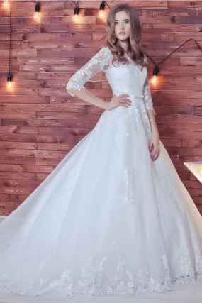 Ball Gown Long Sleeve Tulle Lace Wedding Dress-715031