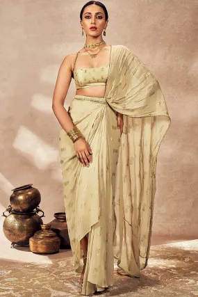 Beige Timber Tribe Drape Saree