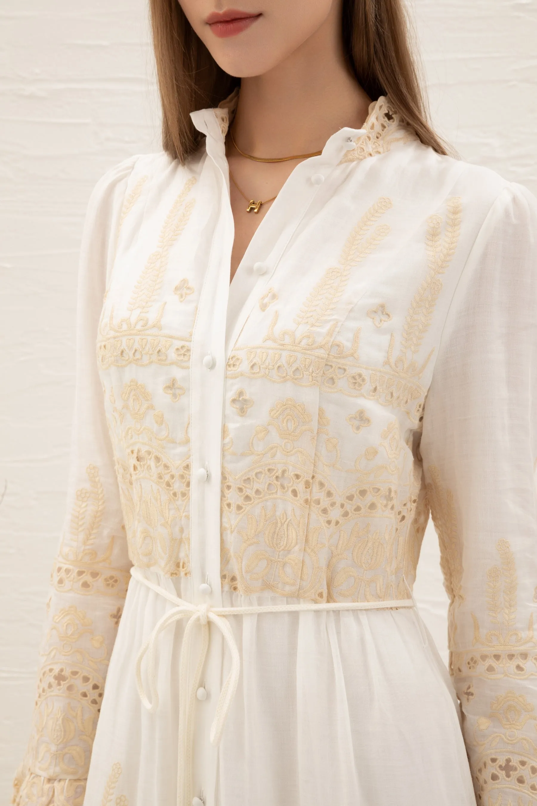 Belinda Embroidered Dress - White - GDS