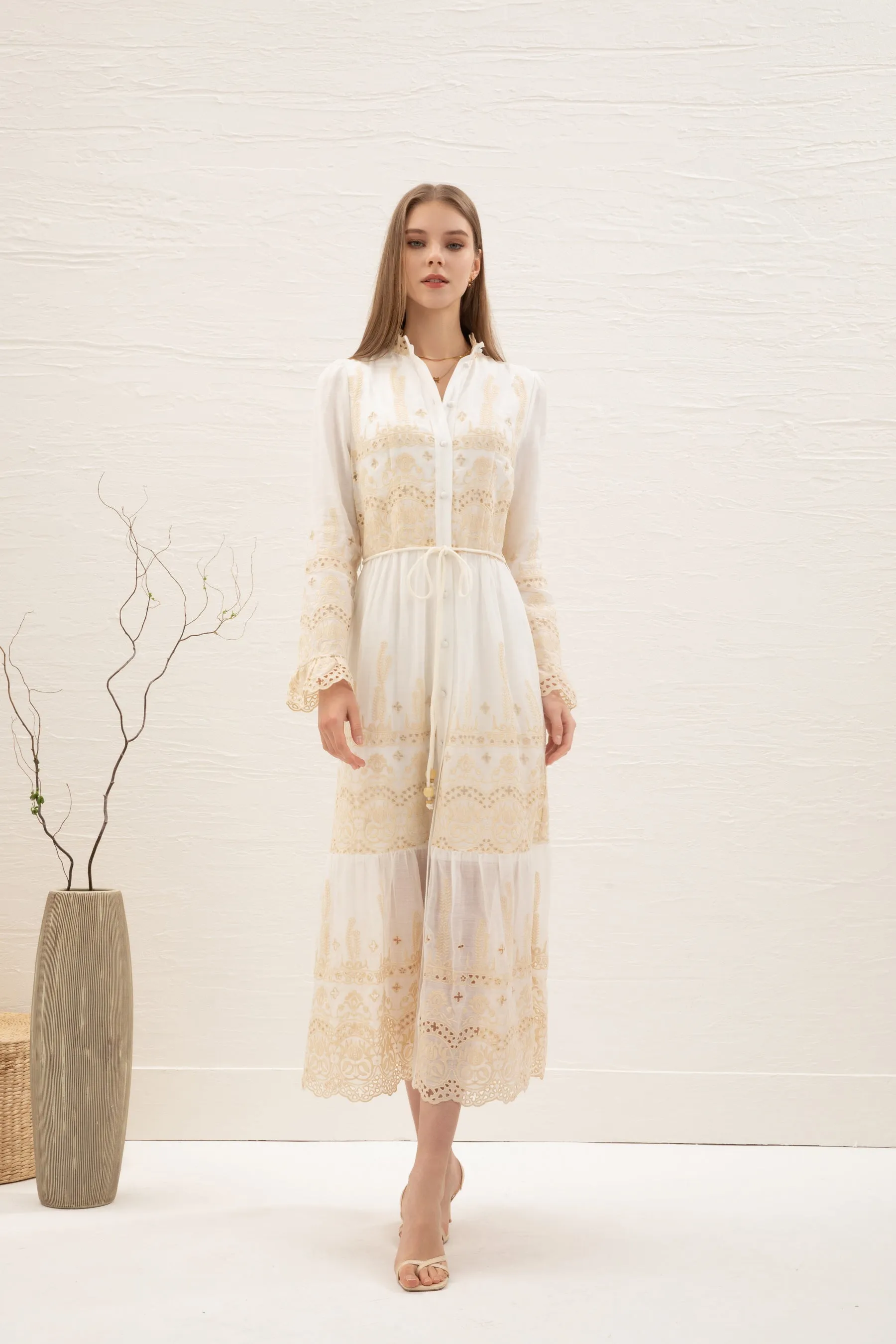 Belinda Embroidered Dress - White - GDS