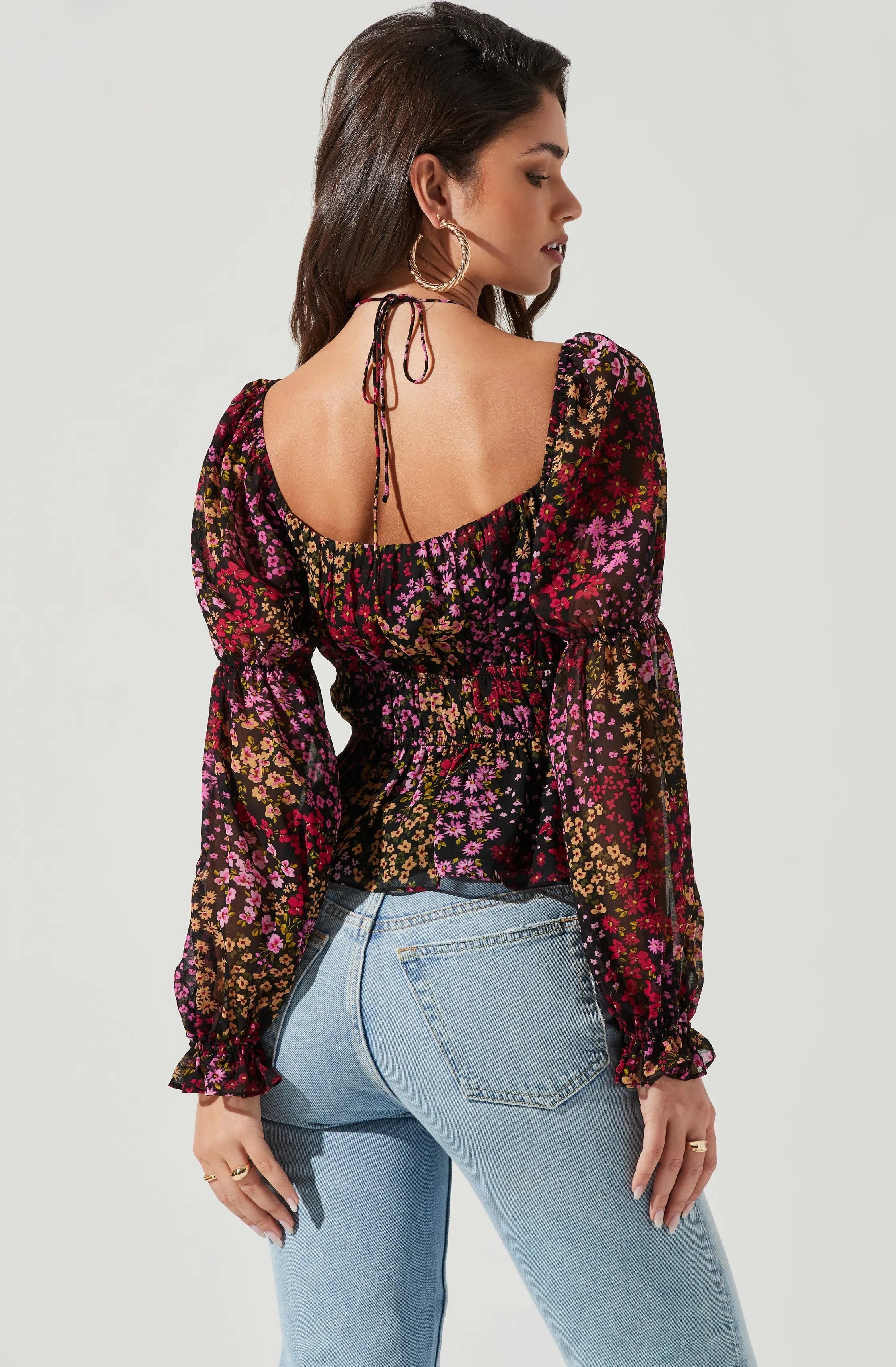 Bloomfield Floral Halter Long Sleeve Top