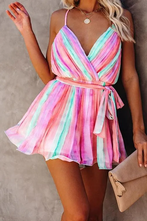 Blooming Pleated Backless Slip Mini Dress