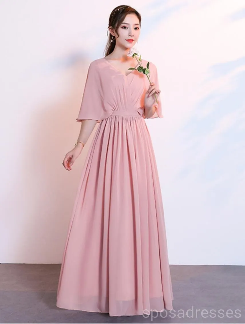 Blush Pink Floor Length Mismatched Chiffon Cheap Bridesmaid Dresses, WG534