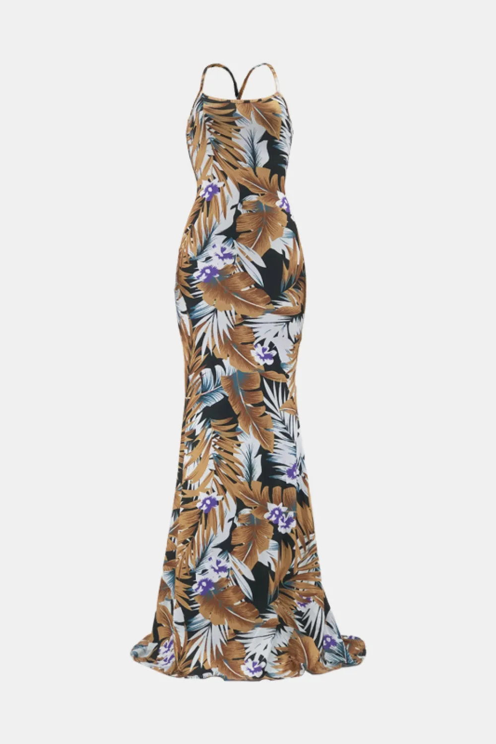 Botanical Print Halter Neck Crisscross Dress