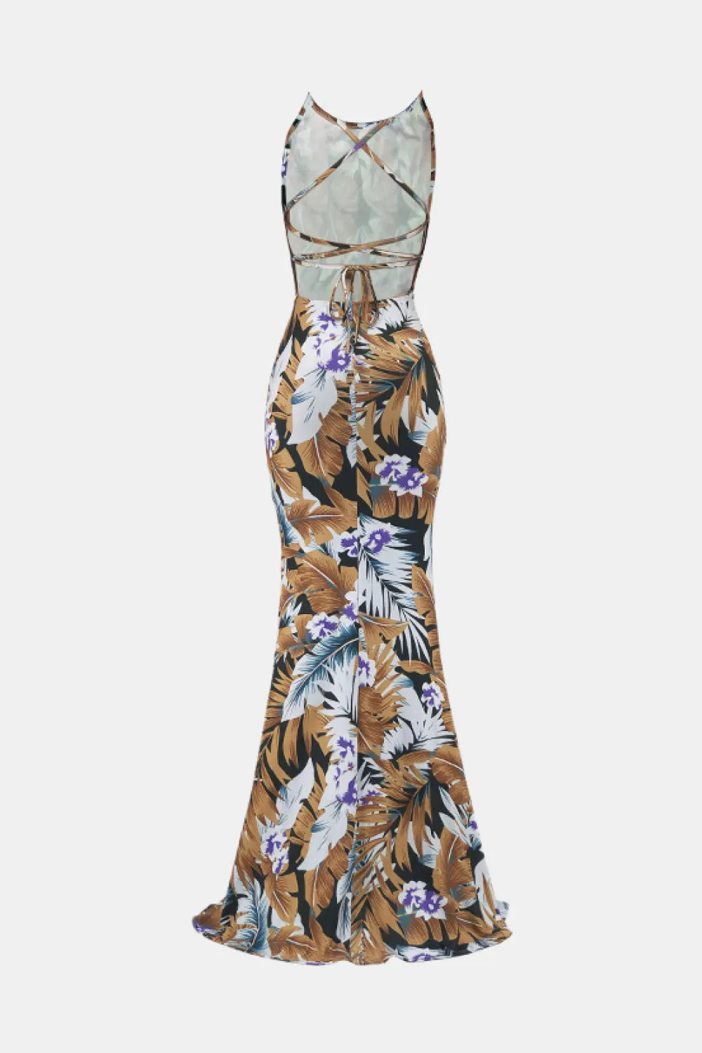 Botanical Print Halter Neck Crisscross Dress