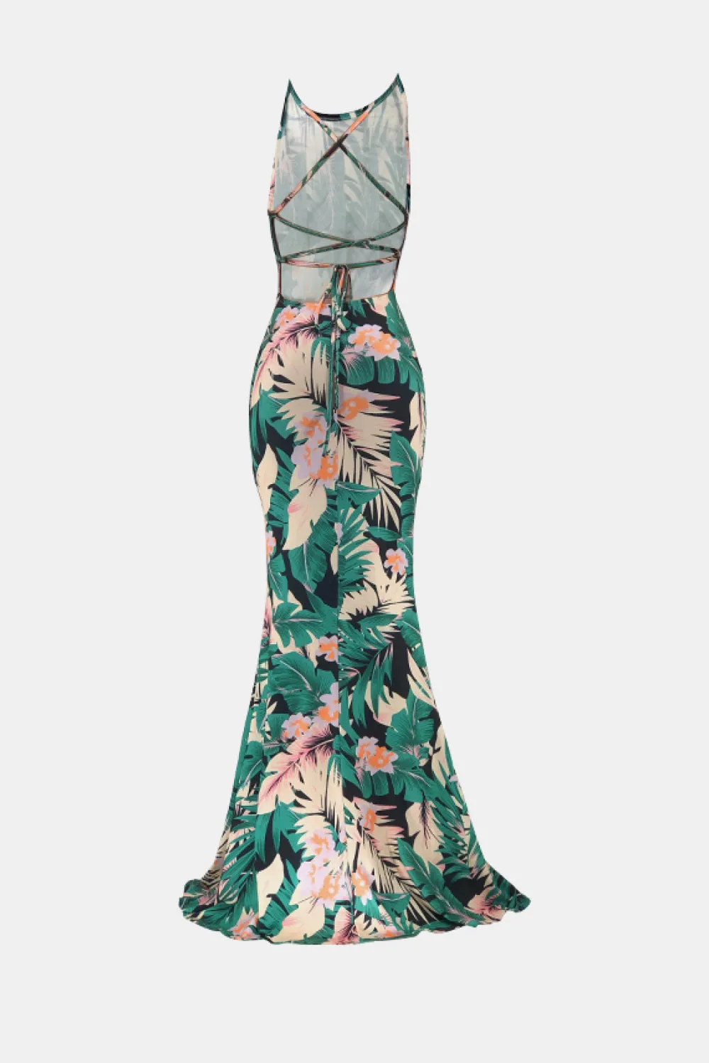 Botanical Print Halter Neck Crisscross Dress