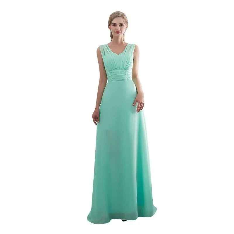 Candy Color Ruffles Chiffon A-Line Lace Up  Sleeveless Bridesmaid Dresses