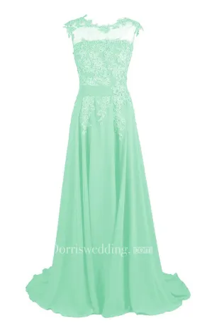 Cap-sleeve Beaded Chiffon A-line Gown With Lace Appliques