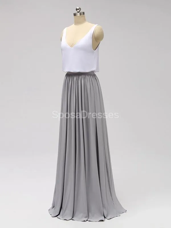 Casual Cheap Floor Length White And Grey Cheap Bridesmaid Dresses Online, WG601