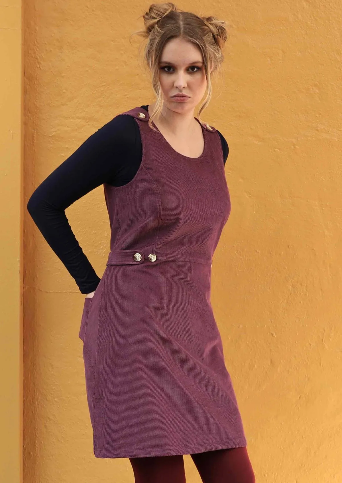 Cord Button Dress Amaranth