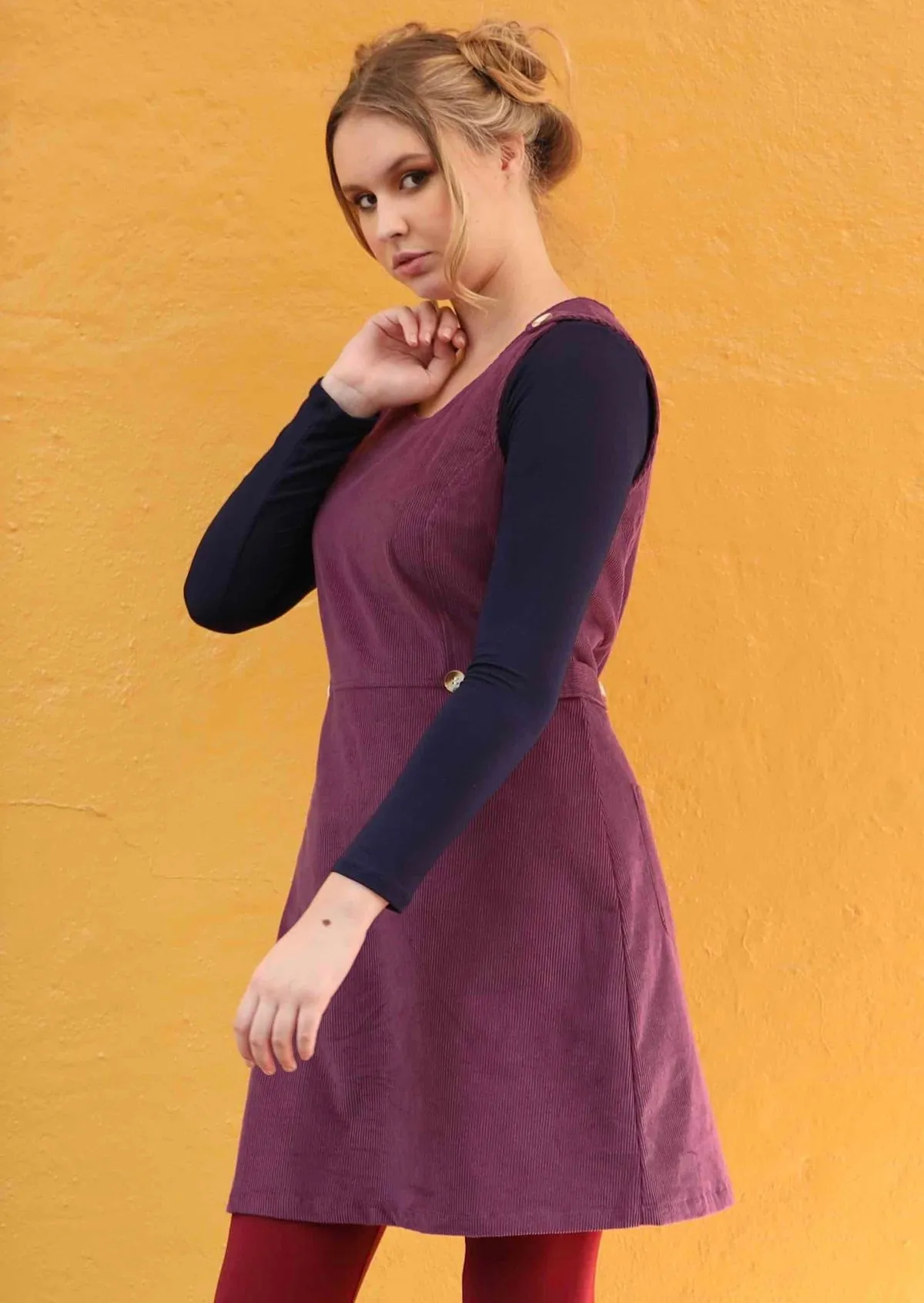 Cord Button Dress Amaranth