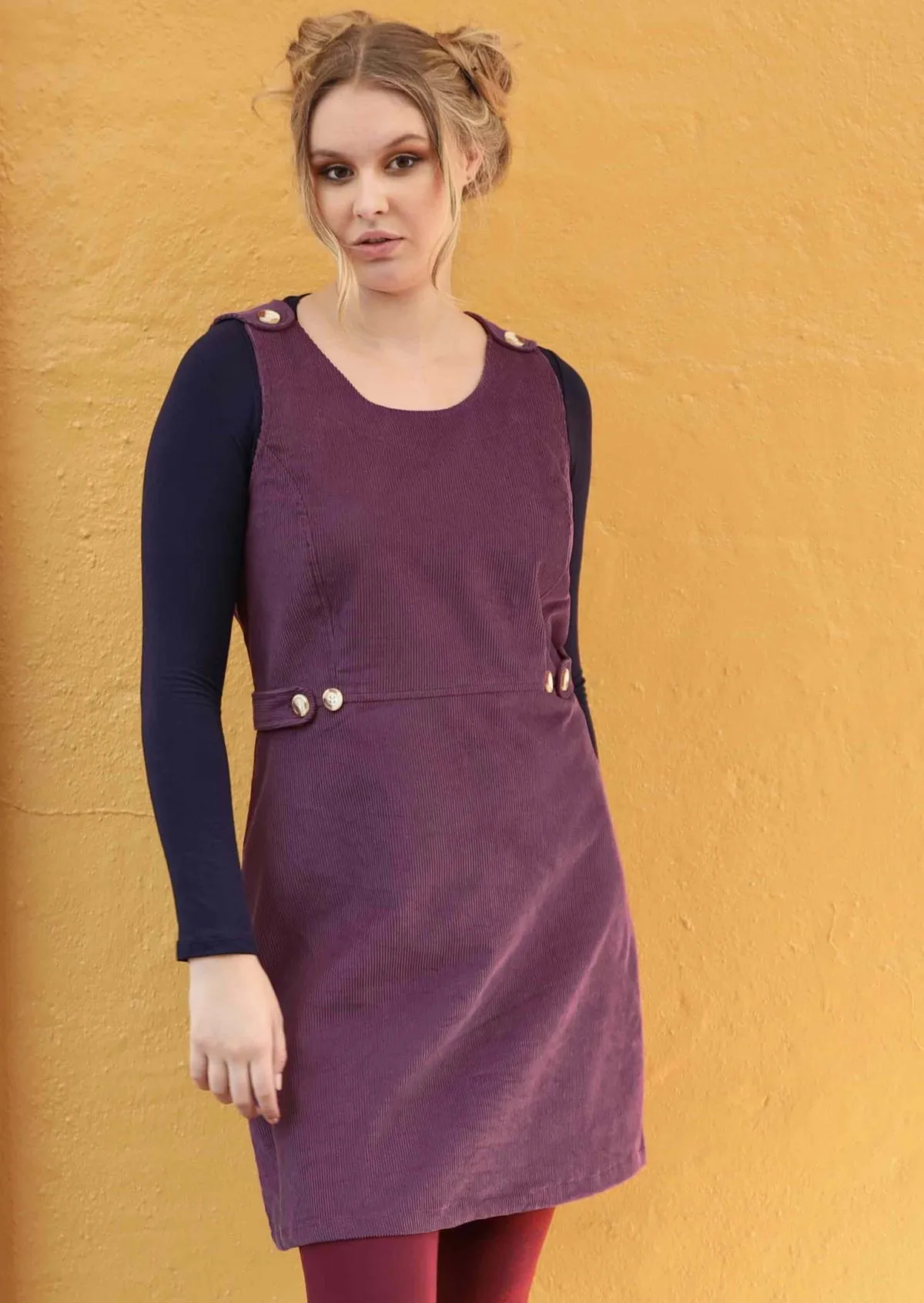 Cord Button Dress Amaranth