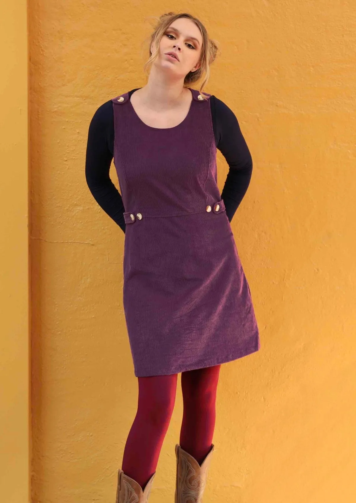 Cord Button Dress Amaranth