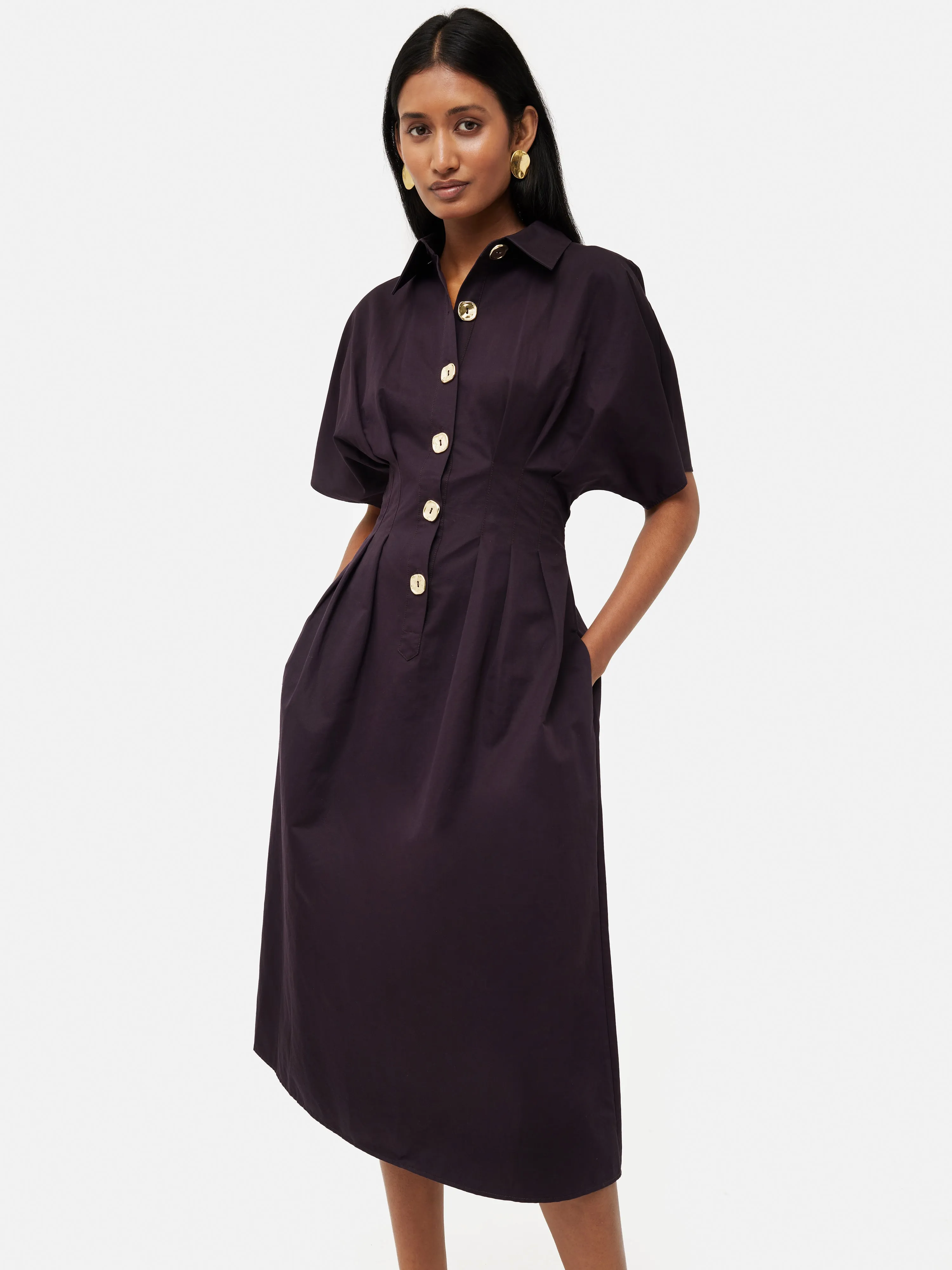 Cotton Stitched Pleat Dress | Deep Purple