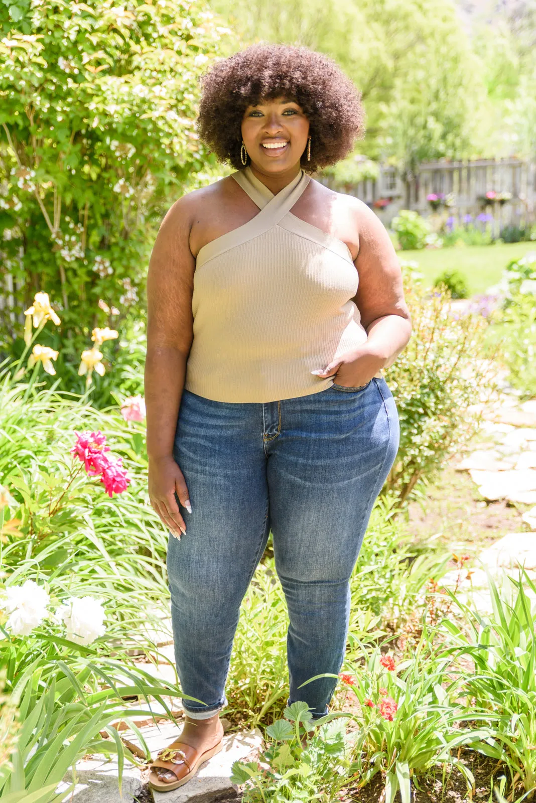 Criss Cross Halter Top in Tan