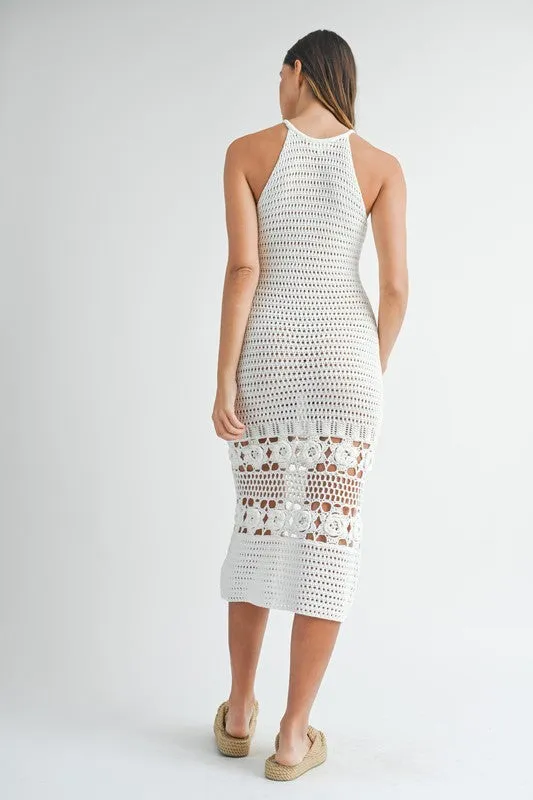 Crochet Knit Halter Neck Midi Dress