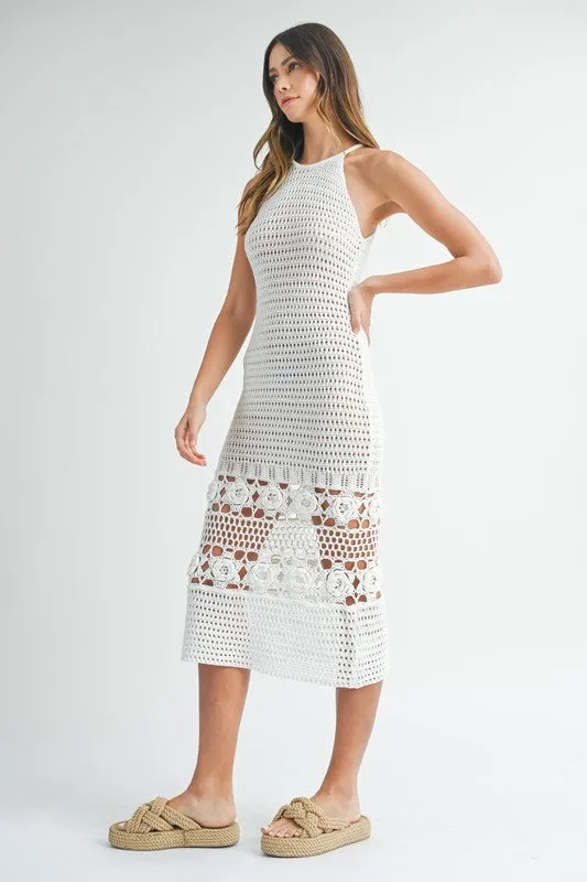 Crochet Knit Halter Neck Midi Dress