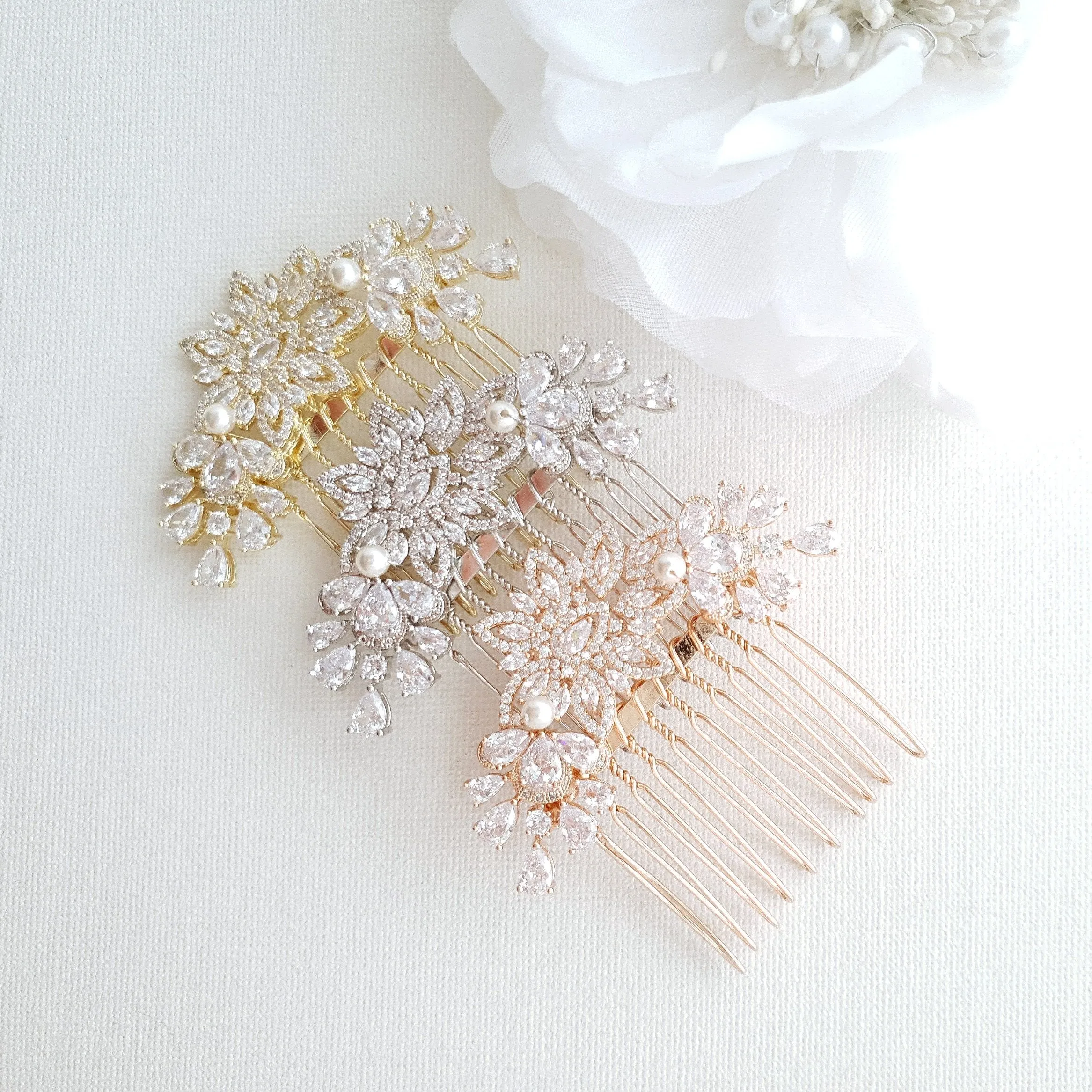 Crystal Flower Bridal Comb Headpiece-Lara