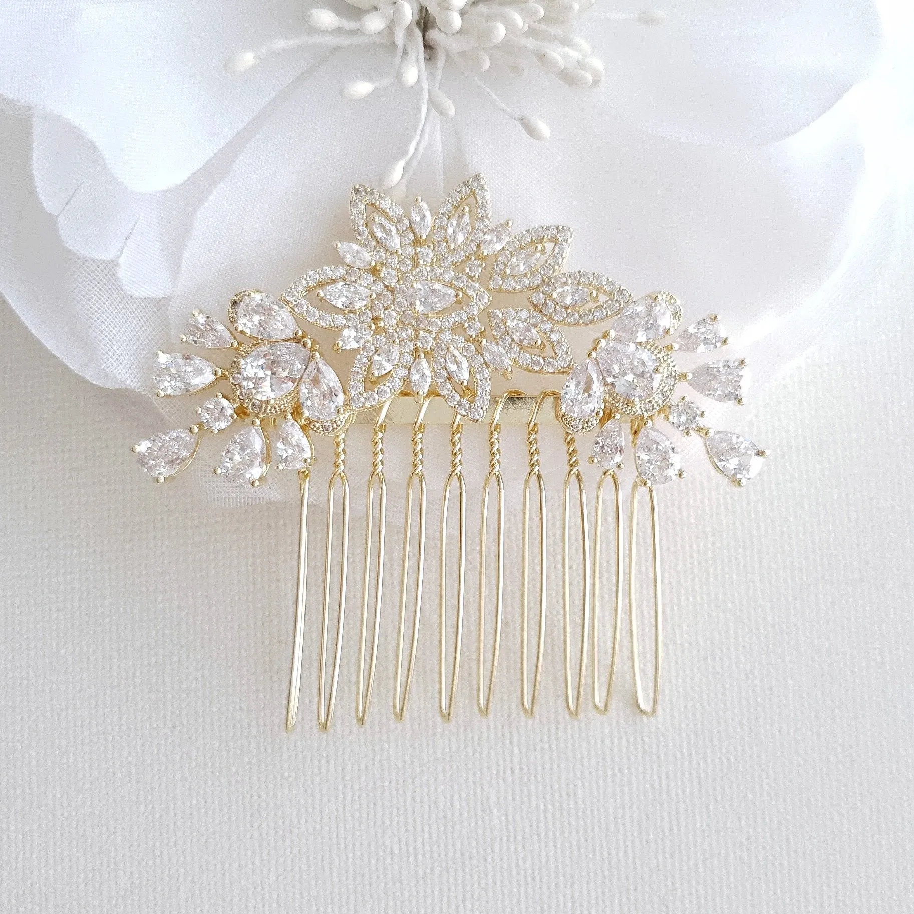 Crystal Flower Bridal Comb Headpiece-Lara