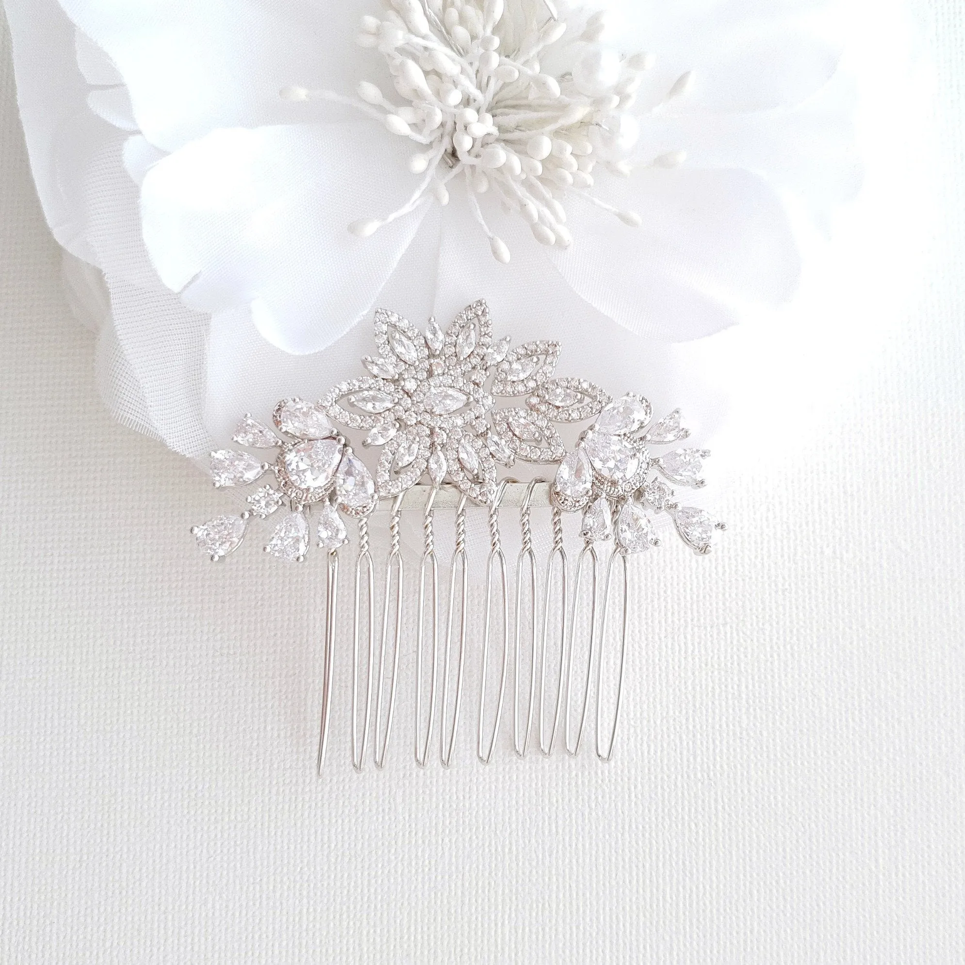 Crystal Flower Bridal Comb Headpiece-Lara