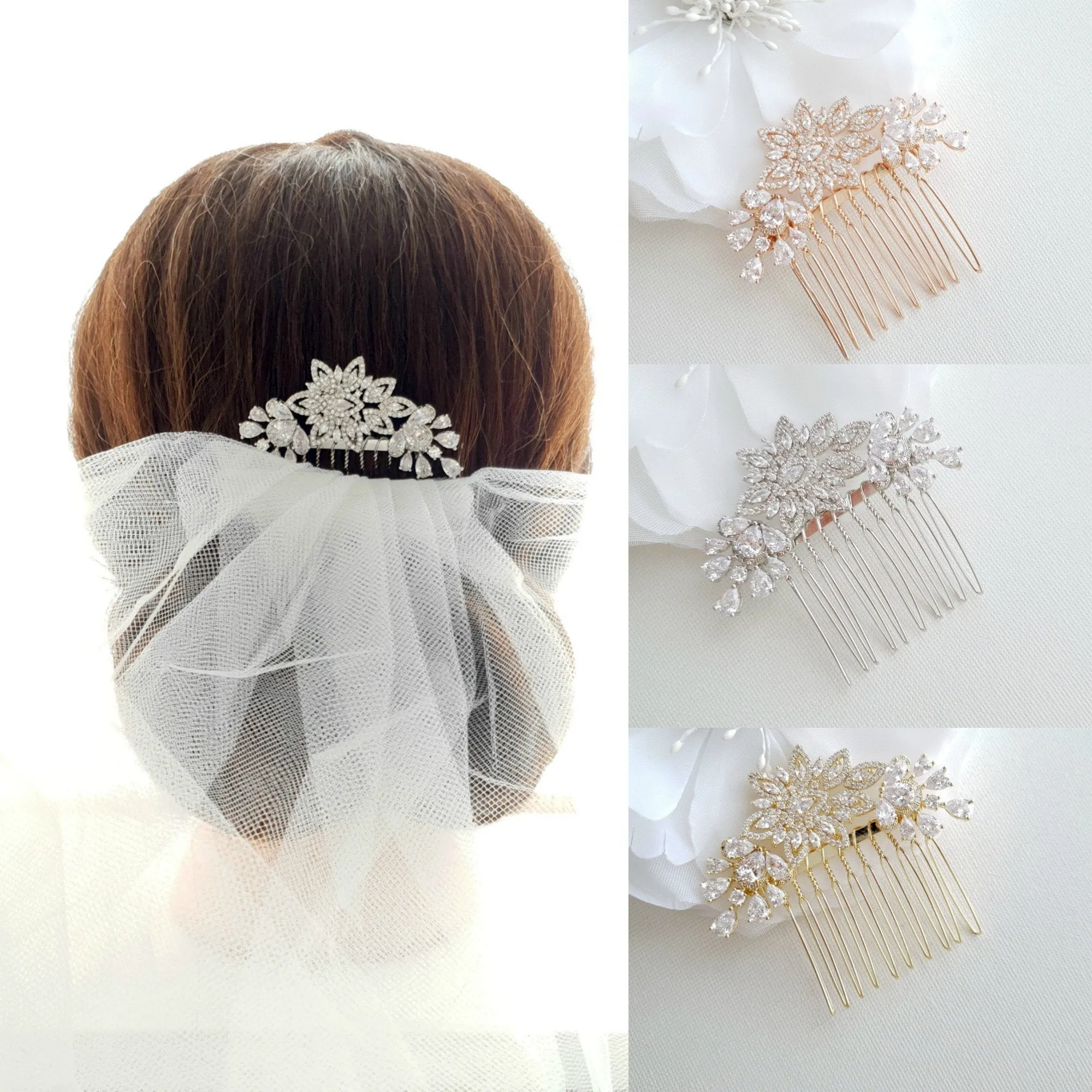 Crystal Flower Bridal Comb Headpiece-Lara