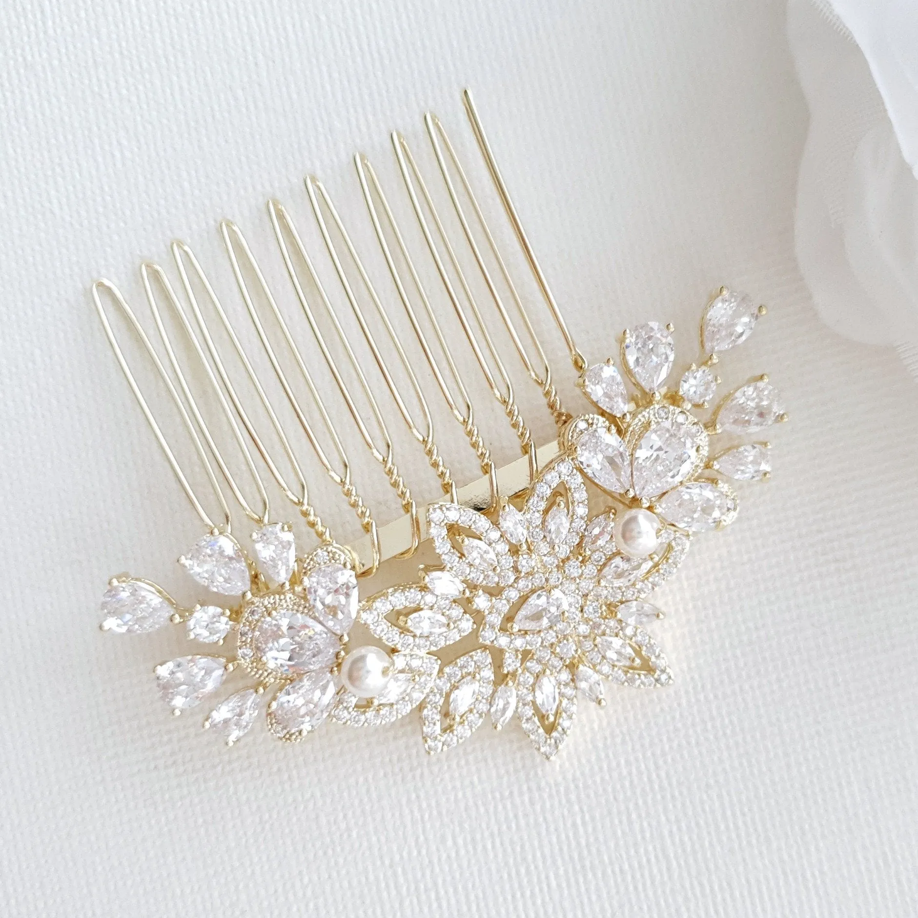 Crystal Flower Bridal Comb Headpiece-Lara