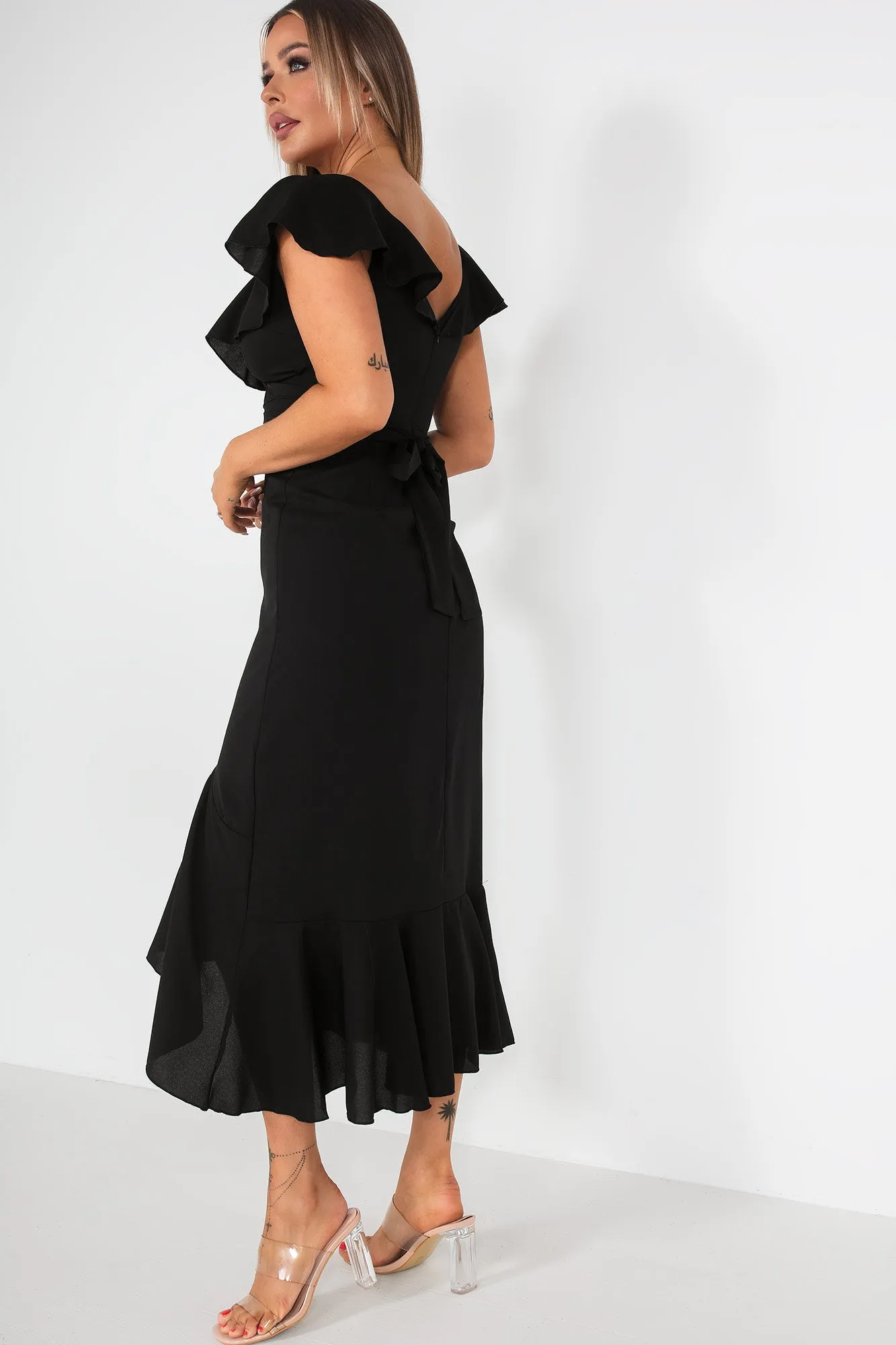 Daphne Black Frill Detail Dress