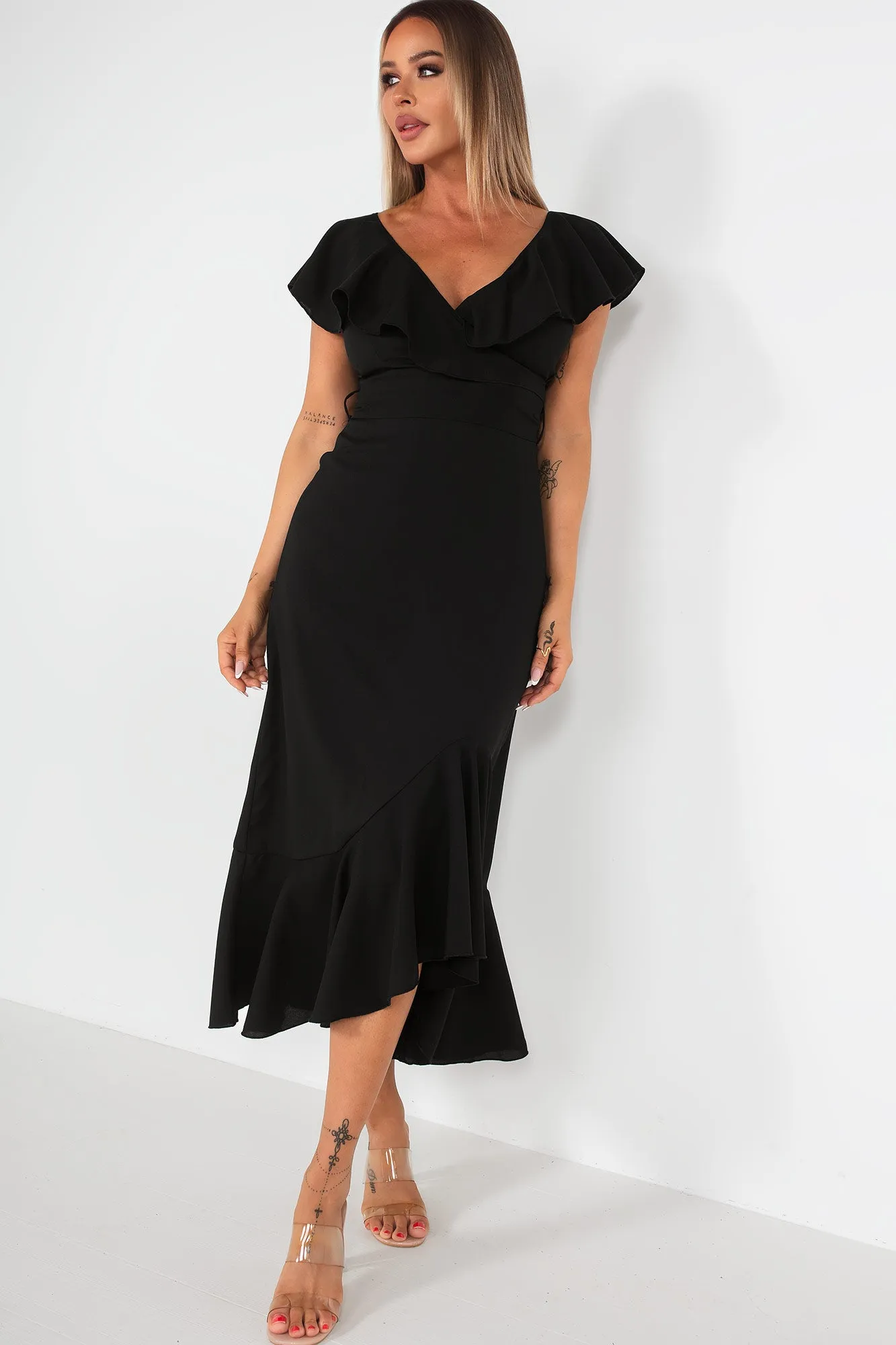 Daphne Black Frill Detail Dress