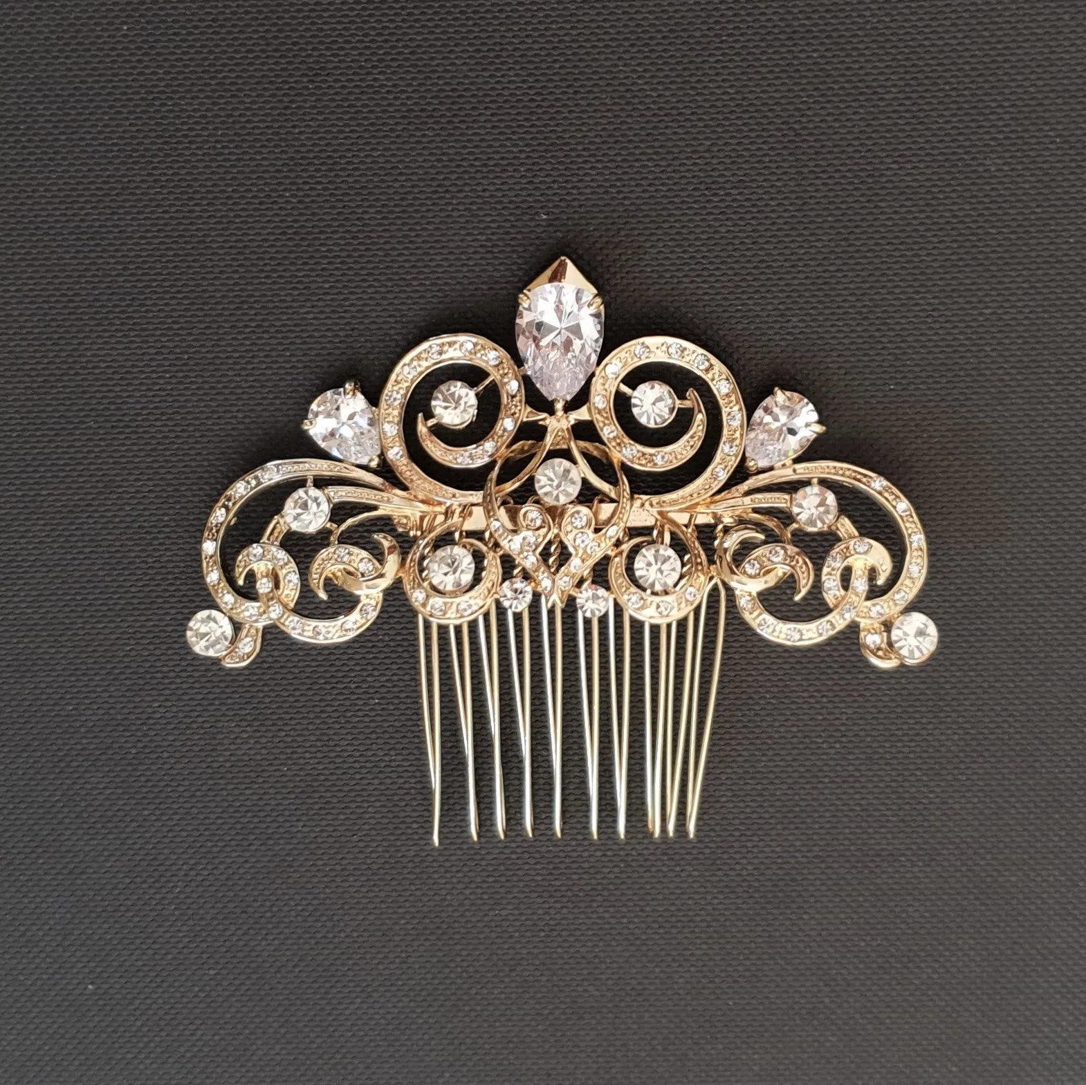 Decorative Victorian Style Bridal Hair Comb in Gold-Agatha