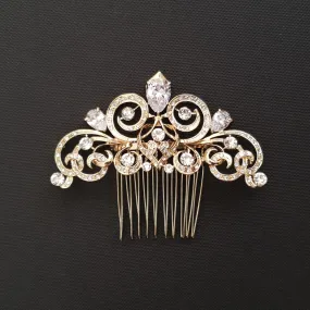 Decorative Victorian Style Bridal Hair Comb in Gold-Agatha