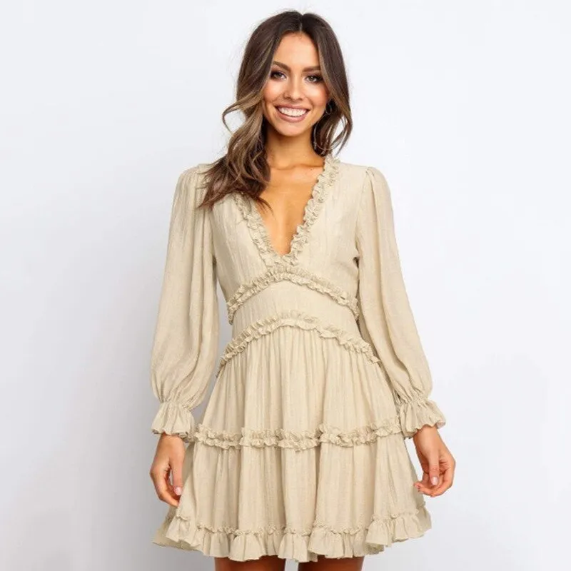 Deep V Flounces Mini dresses