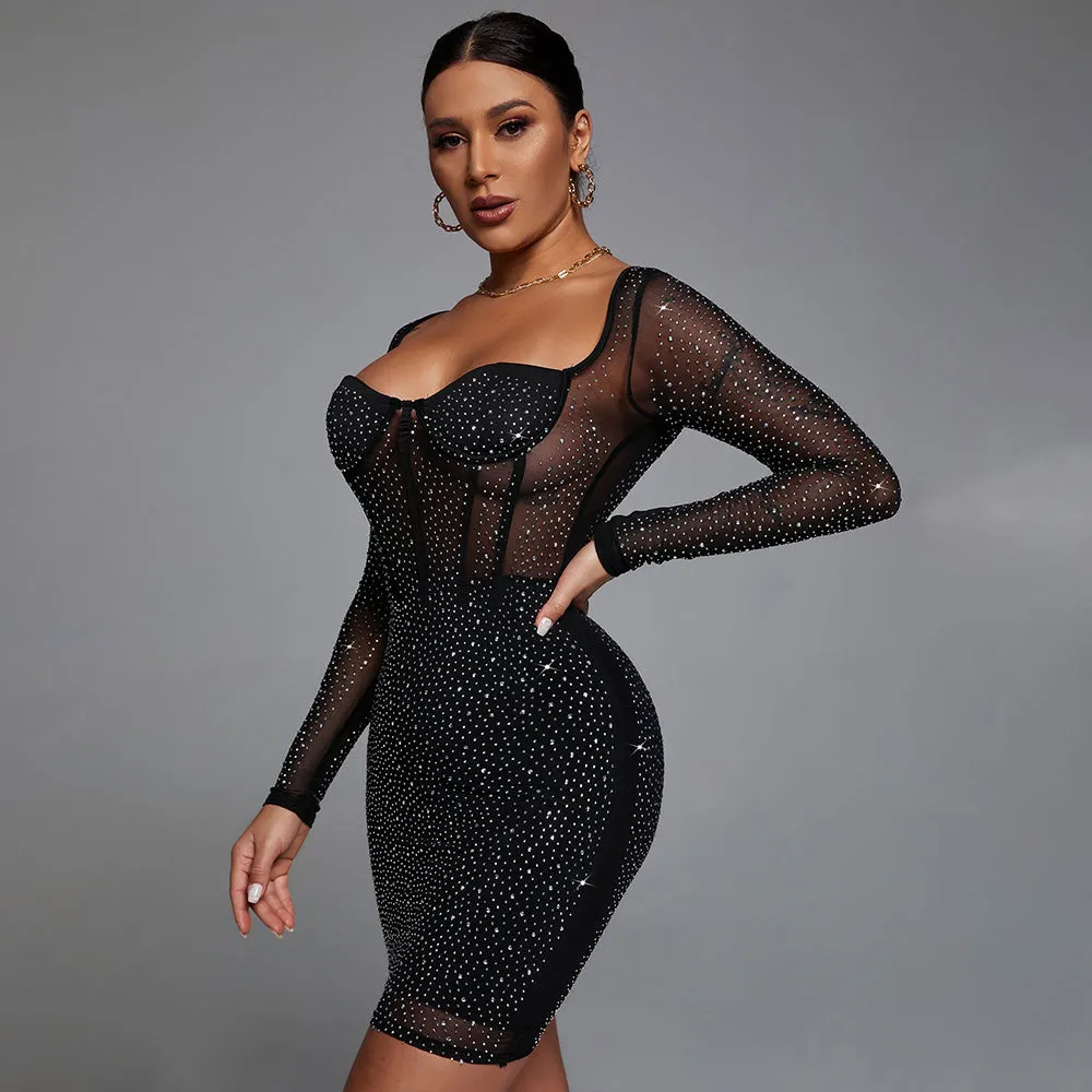 Diamond Bodycon Mesh Mini Dress