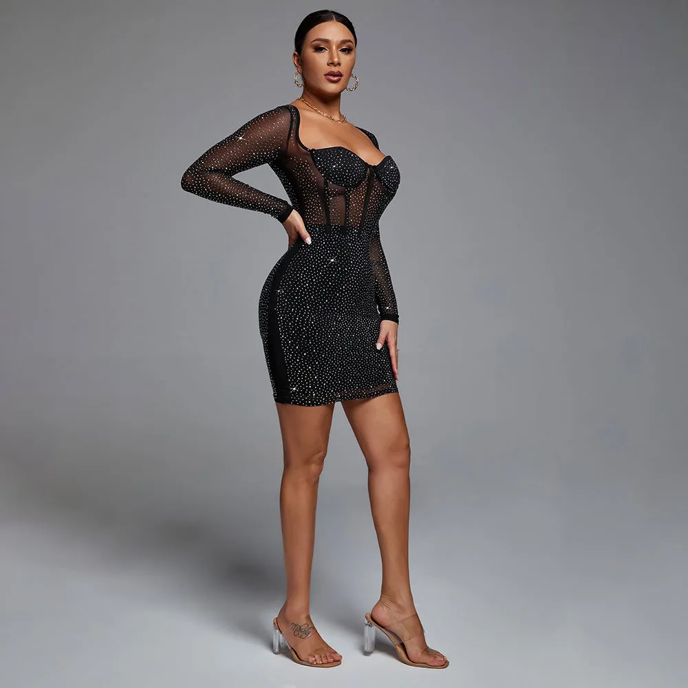 Diamond Bodycon Mesh Mini Dress