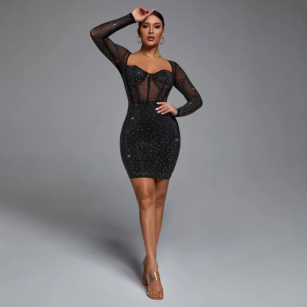 Diamond Bodycon Mesh Mini Dress