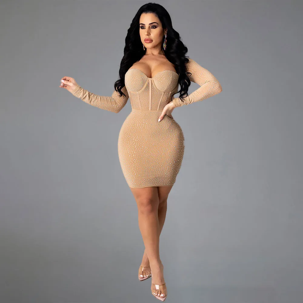 Diamond Bodycon Mesh Mini Dress