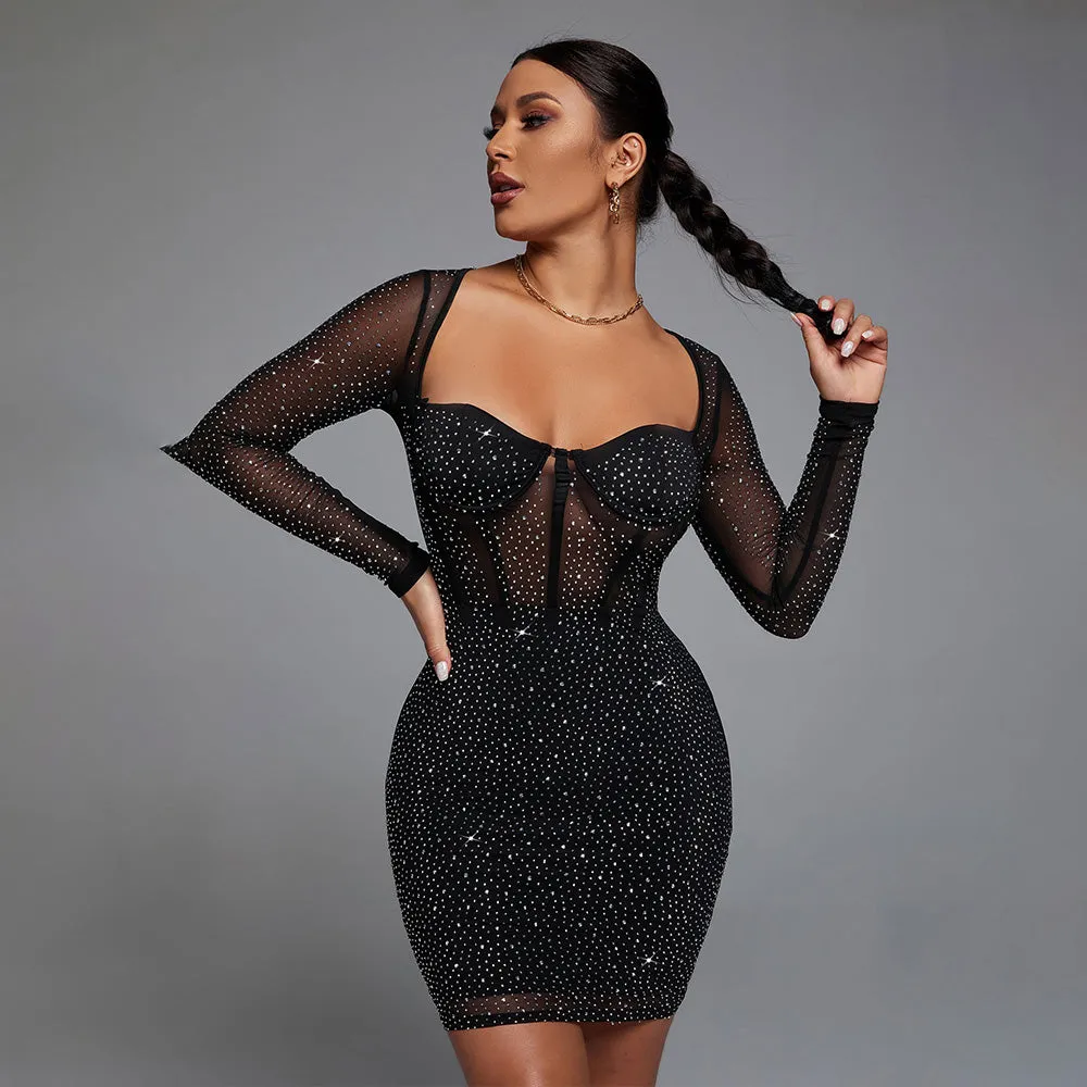 Diamond Bodycon Mesh Mini Dress