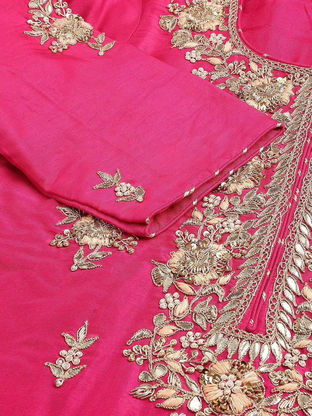 Divena Dark Pink russian silk Hand embroidery Kurta Sharara with Organza dupatta