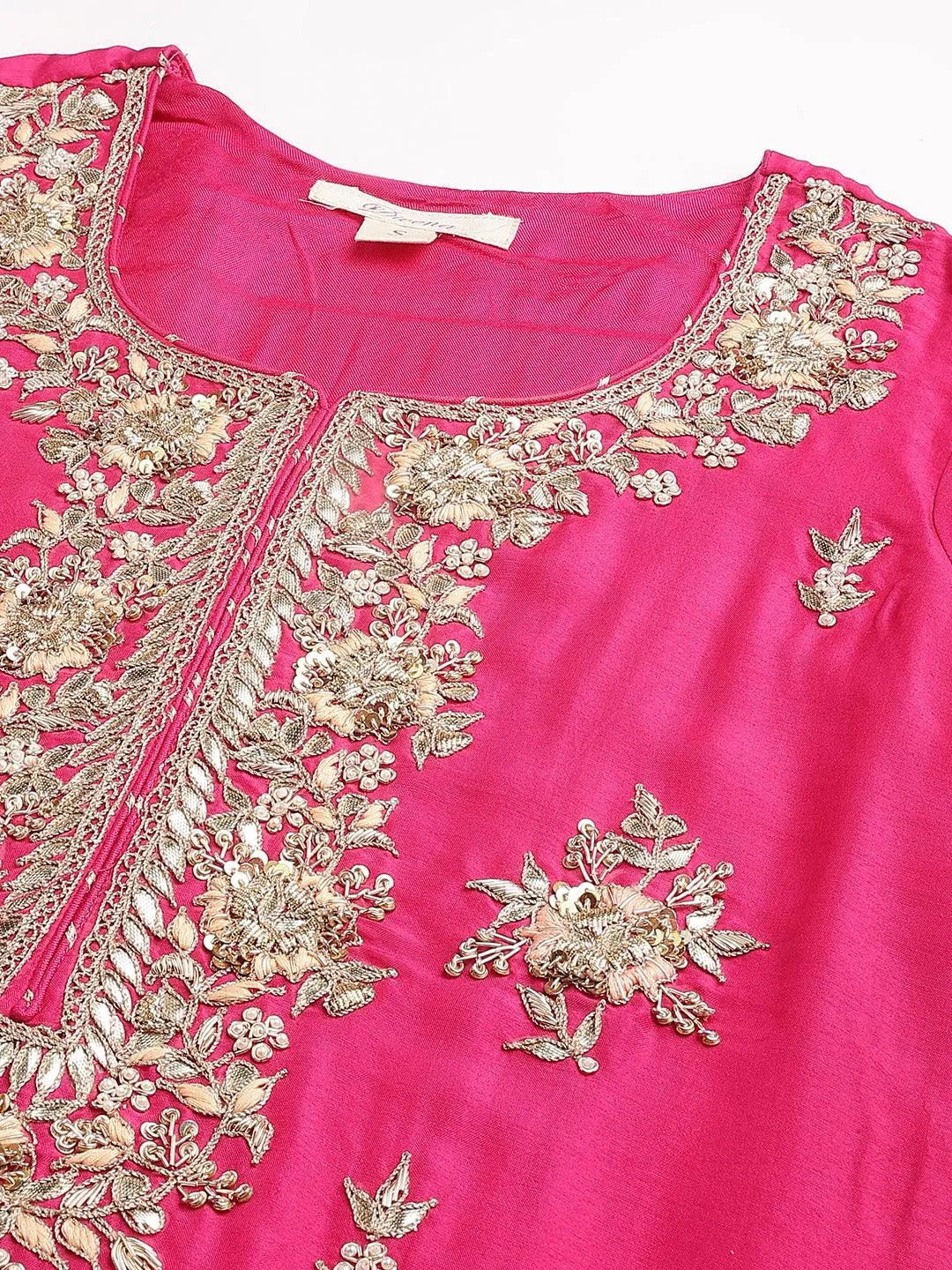 Divena Dark Pink russian silk Hand embroidery Kurta Sharara with Organza dupatta