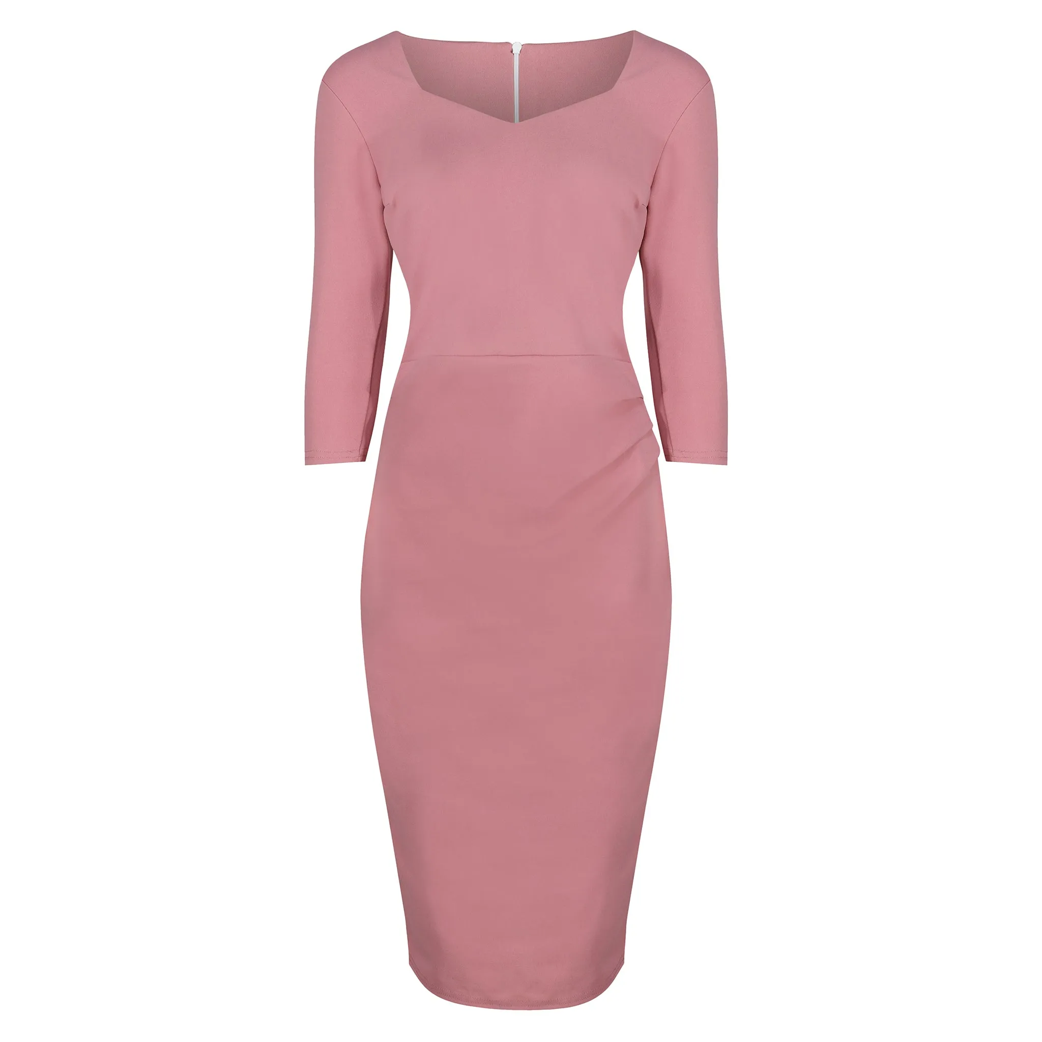 Vintage 1940s Dusky Pink Bodycon Pencil Dress with 3/4 Sleeves