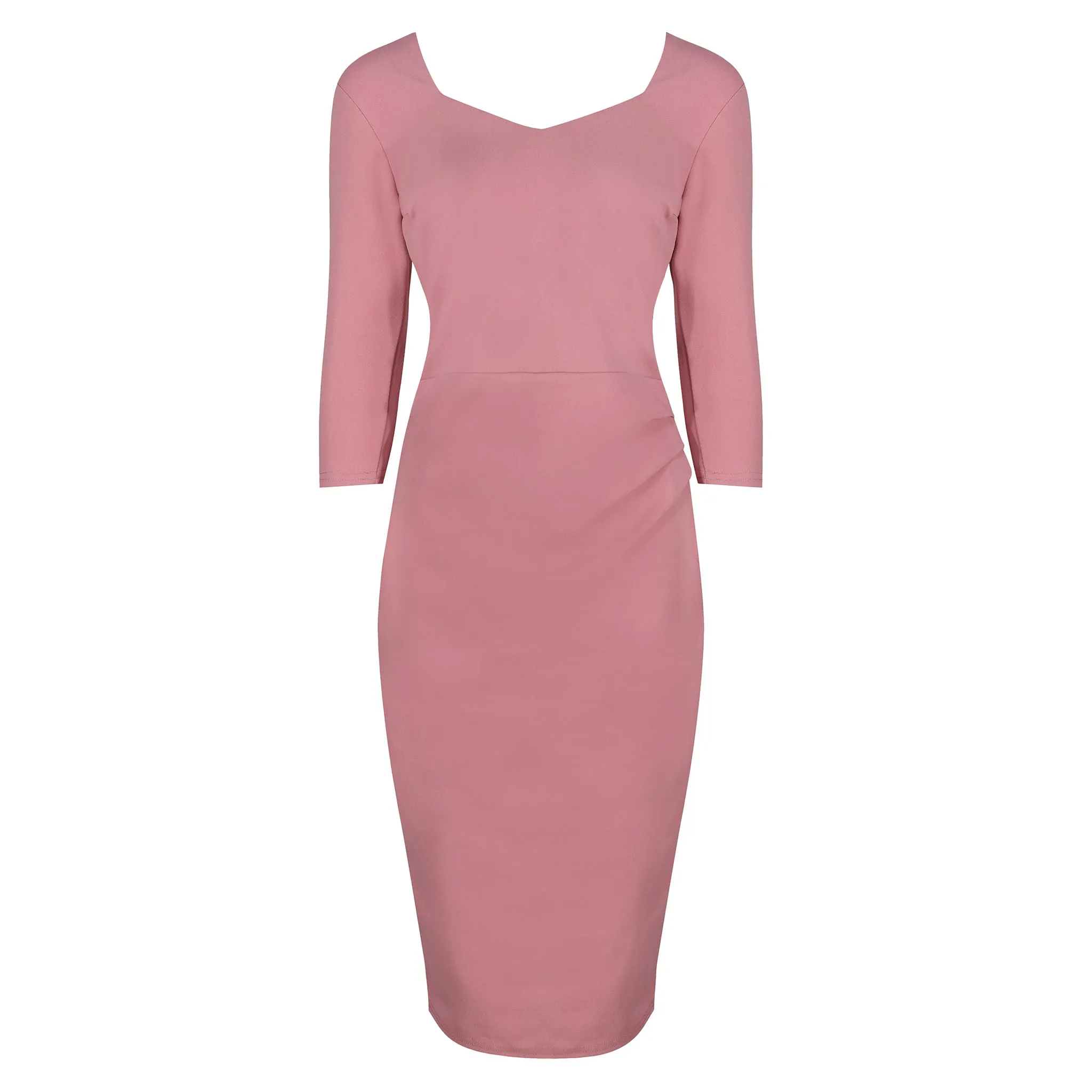 Vintage 1940s Dusky Pink Bodycon Pencil Dress with 3/4 Sleeves