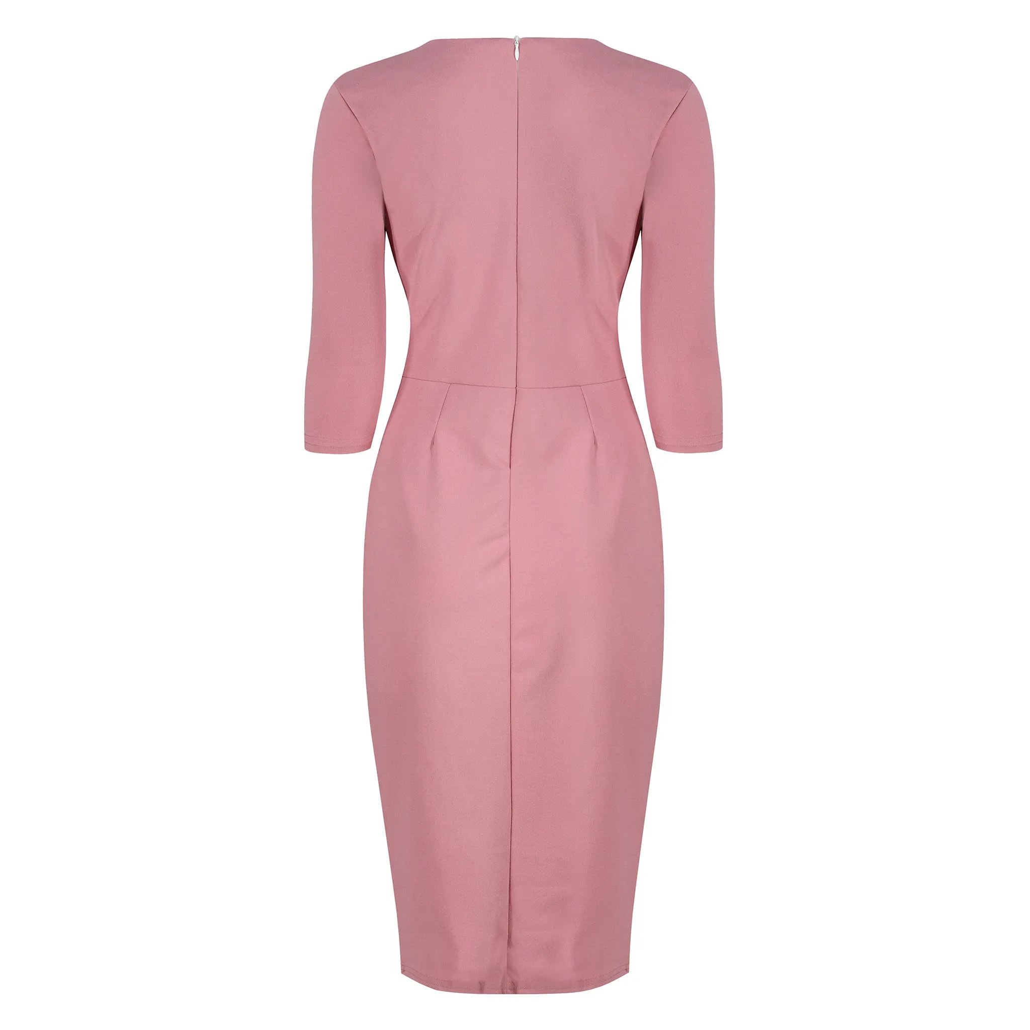 Vintage 1940s Dusky Pink Bodycon Pencil Dress with 3/4 Sleeves